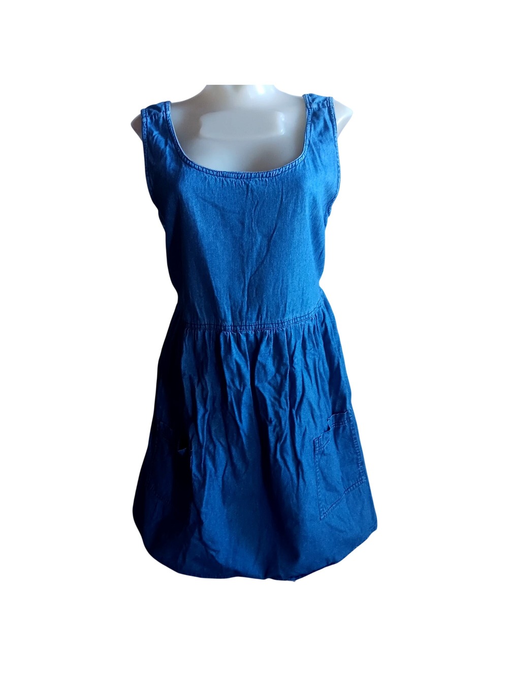 Vintage Medium sz 8 1980's Denim Dress Belted Tie by Sita All Cotton Frumpy Mom